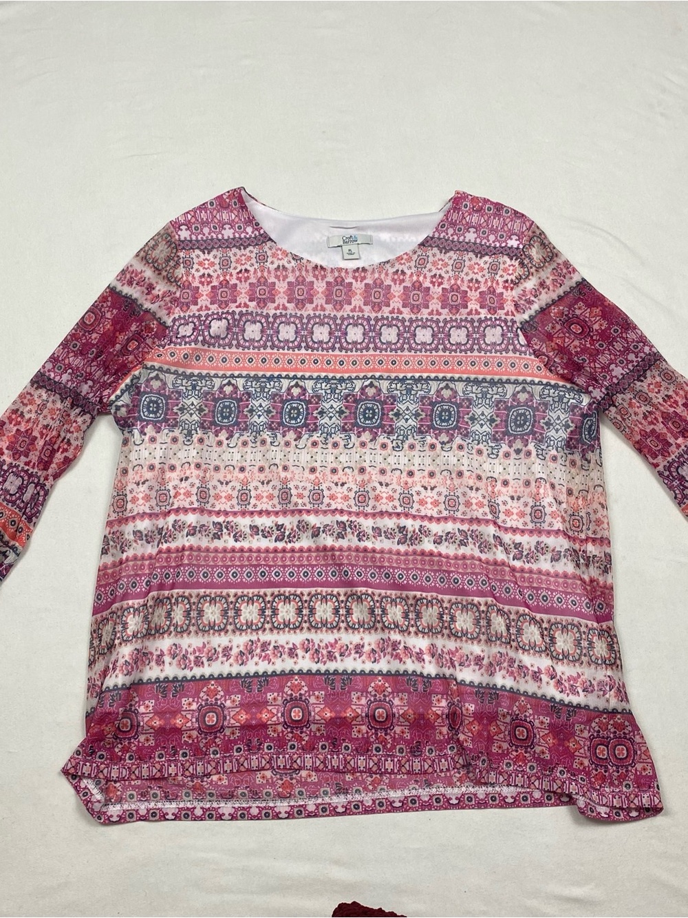 Croft & Barrow Pink Patterned Long-Sleeve Tee